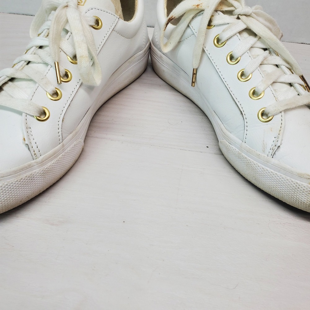 Keds Womens White‎ Leather Low Top Lace Up Sneakers Shoes Size 7 Gold Accents - Picture 6 of 15